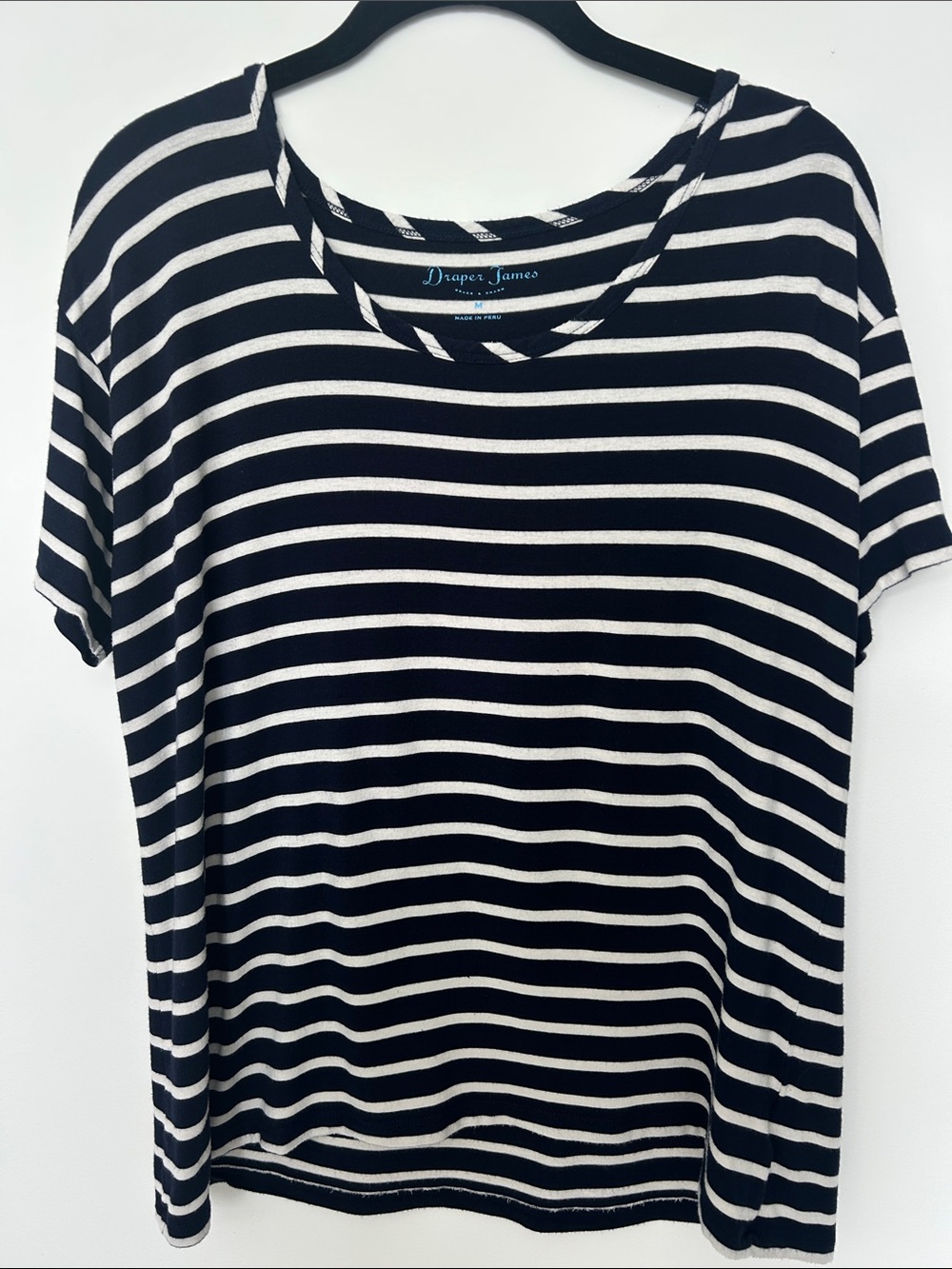 Draper James Navy Blue and White Striped Short Sleeve Tee